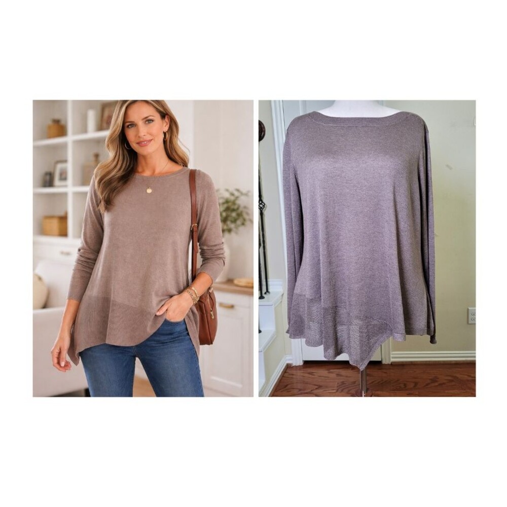 Poetry Silk Cashmere Asymetric Tunic Sweater Beige Women 14 Neutral Boho Preppy